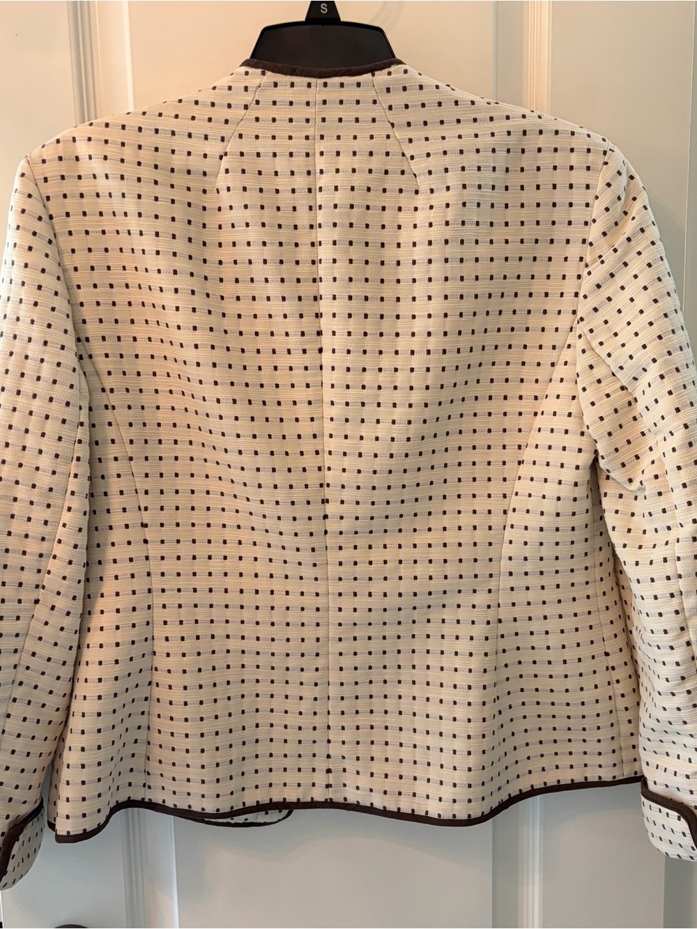 Jones New York Cream Open-Front Textured Dot Blazer with Dark Trim - Picture 11 of 14